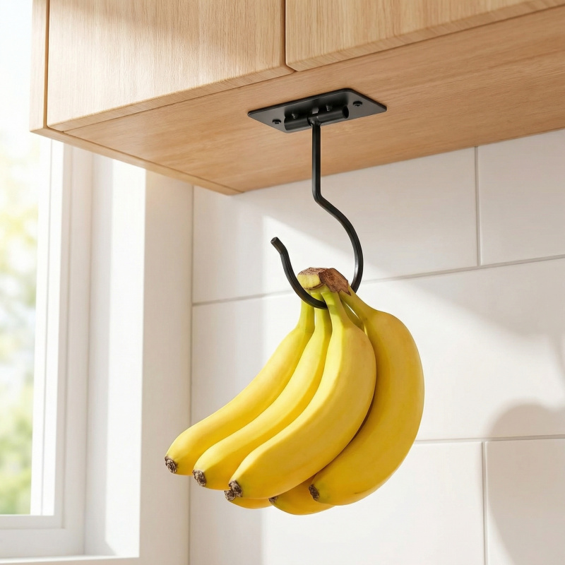 Kitchen Appliances Organizer - 블랙 메탈 셀프 접착식 바나나 걸이