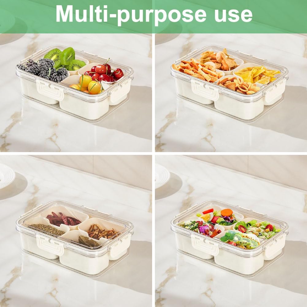 휴대용 식품 보관함, 스낵 보관함, 뚜껑이 있는 4칸, - Kitchen Appliances Organizer 리뷰 및 가격