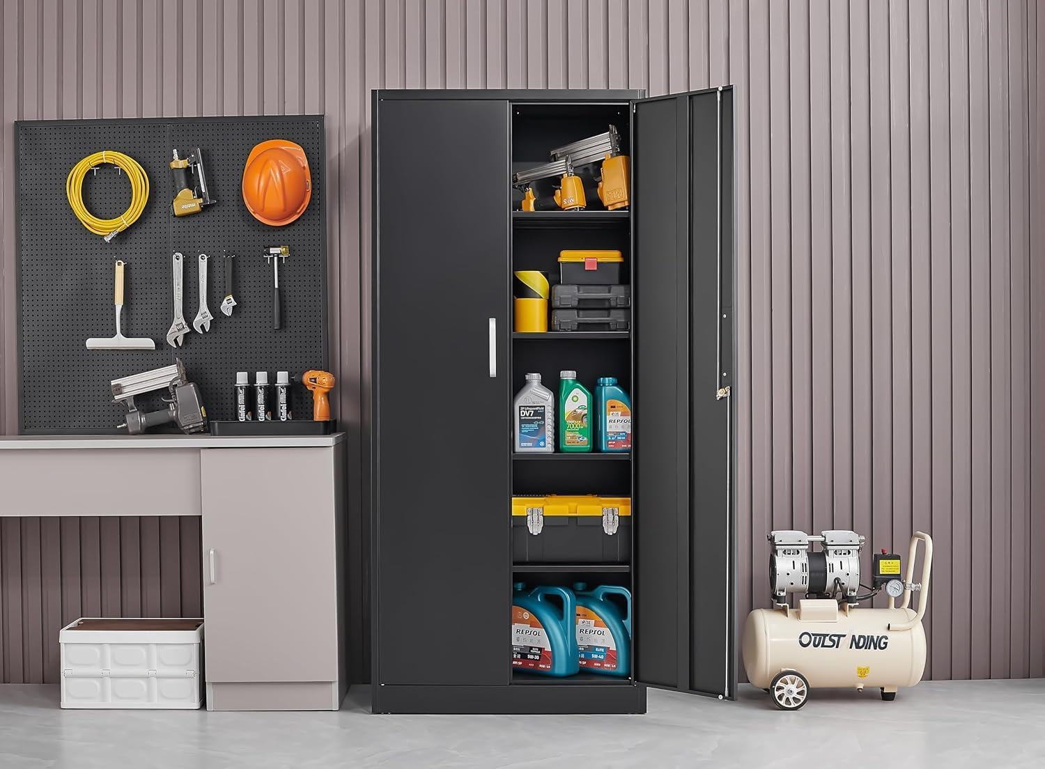 조절 가능한 선반이 있는 금속 보관 캐비닛, 문과 선반 - Kitchen Appliances Organizer 리뷰 및 가격