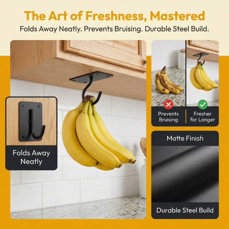 블랙 메탈 셀프 접착식 바나나 걸이 접이식 수납 랙 공 - Kitchen Appliances Organizer 리뷰 및 가격