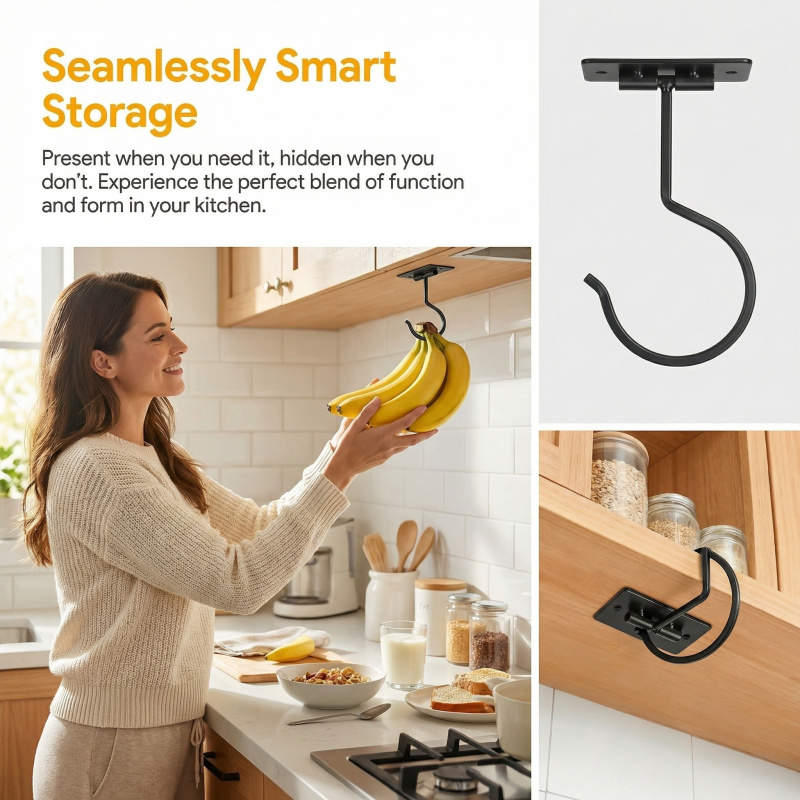 블랙 메탈 셀프 접착식 바나나 걸이 접이식 수납 랙 공 - Kitchen Appliances Organizer 리뷰 및 가격